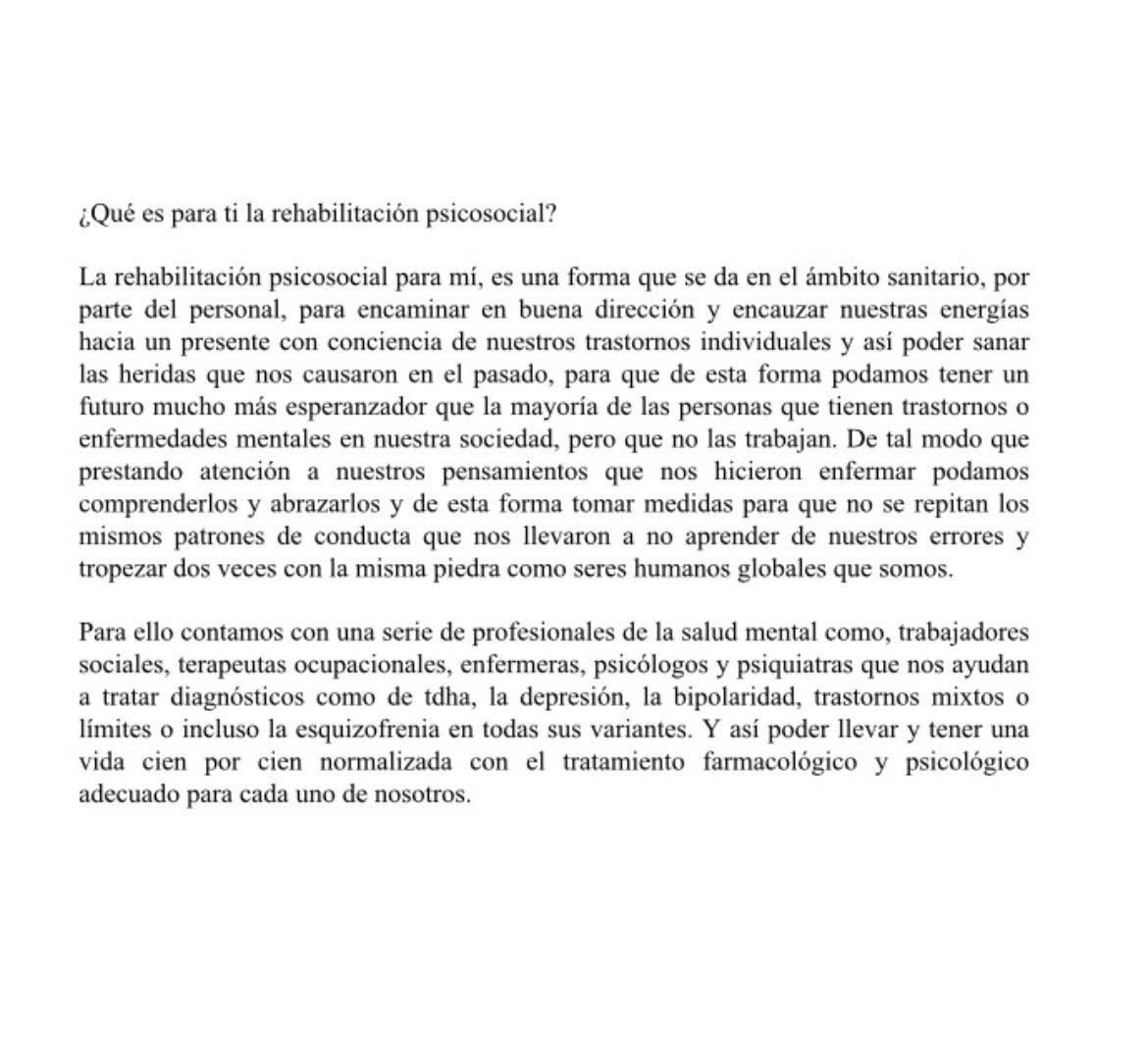 Relato ganador Relato ganador concurso "Qué es para ti la Rehabilitación Psicosocial"